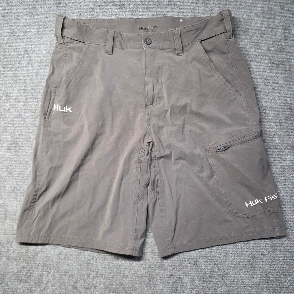 Huk Performance Fishing Shorts Mens Large Gray Cargo Pockets Stretch Inseam 9.5"